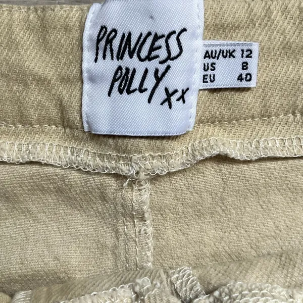 Princess Polly Cotton Blend Light Yellow Tan Khaki Wide Leg Pants Size 8 - Image 2