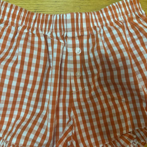 Loucia Orange Georgia Gingham Preppy Coastal Fisherman Ruffle Hem Boxer Shorts S - Image 5