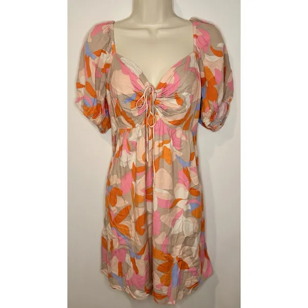Saltwater Luxe Summer Mini Dress Multicolor Key Hole Tie Front Size L Large EUC! - Image 2