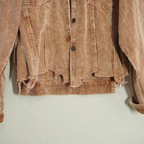 POL Size Medium Brown Corduroy Jacket Distressed Boho Casual Fall Cropped Casual - Image 3