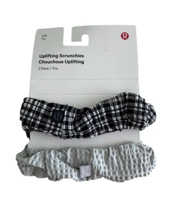 Seersucker Blister Check Lululemon Uplifting Scrunchies 2 Black and White / Vap - Image 2