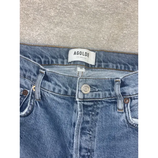 AGOLDE Nico High‎ Rise Denim Blue Jeans Size 26 Raw Hem Button Fly Distressed - Image 4