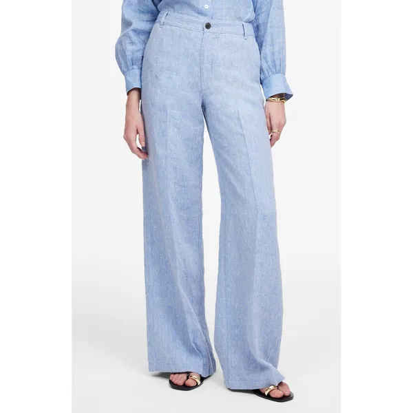 Madewell Zoe Relaxed Wide Leg Linen Pant Women's 8 Light Blue High Rise - Image 9