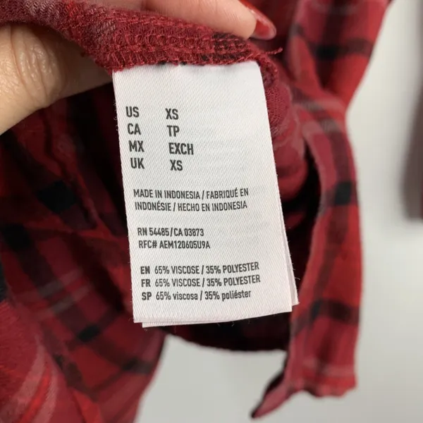 American Eagle Size XS Shirt Dress Red Flannel Plaid Button Front Long Sleeve - Image 6