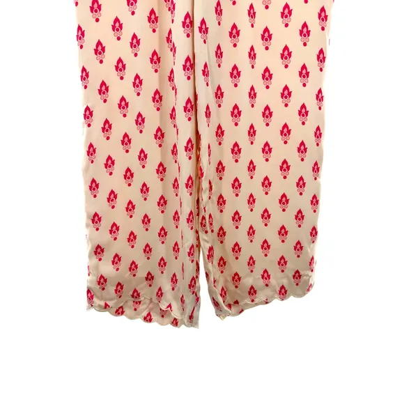 Punit Balana Ivory Pink‎ Booti Print Wide Leg Silk Pants Scallop Hem Size S - Image 2