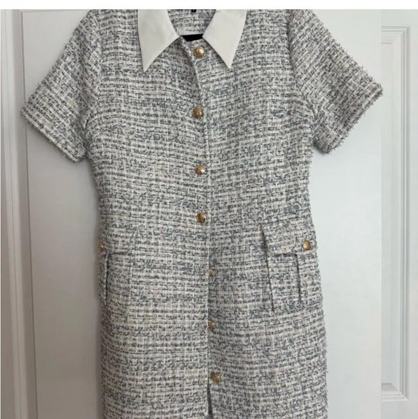 Endless Rose Blue and White Tweed Dress - Image 3