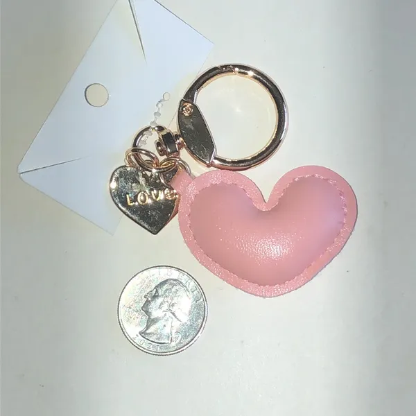 Pink Heart Keychain with Gold Love Charm - Image 4