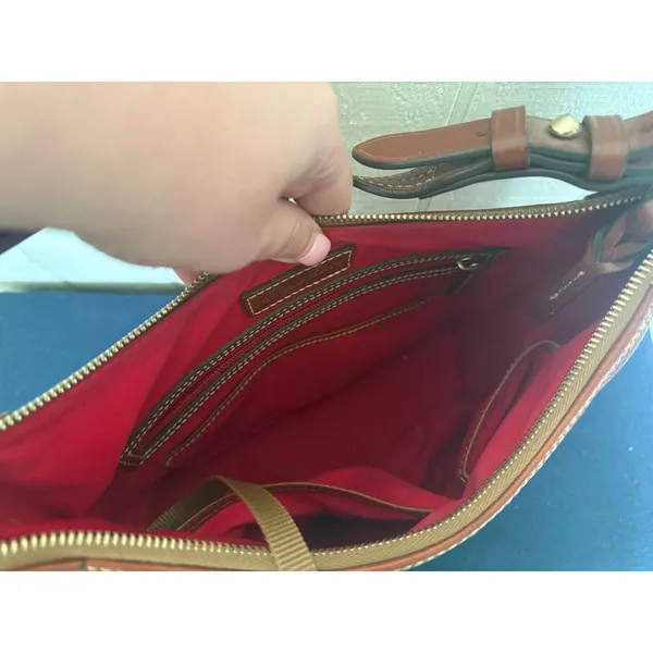 Dooney & Bourke Pebble Grain Leather Hobo Shoulder Bag Burgundy Wine Tan Trim - Image 6