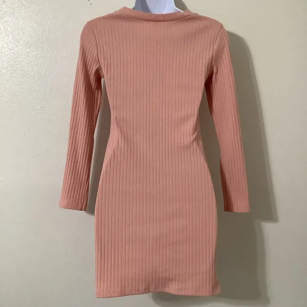 Yi Lhi Lian Pink Ribbed‎ Bodycon Glam Club Feminine Keyhole Neck Mini Dress S - Image 7