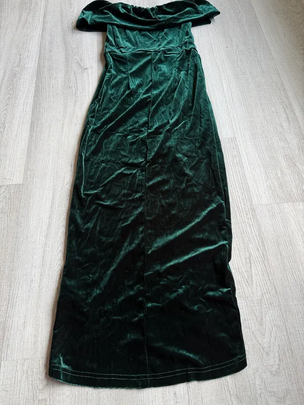SHEIN Elegant Green Velvet Off-Shoulder Maxi Dress — Size S - Image 10