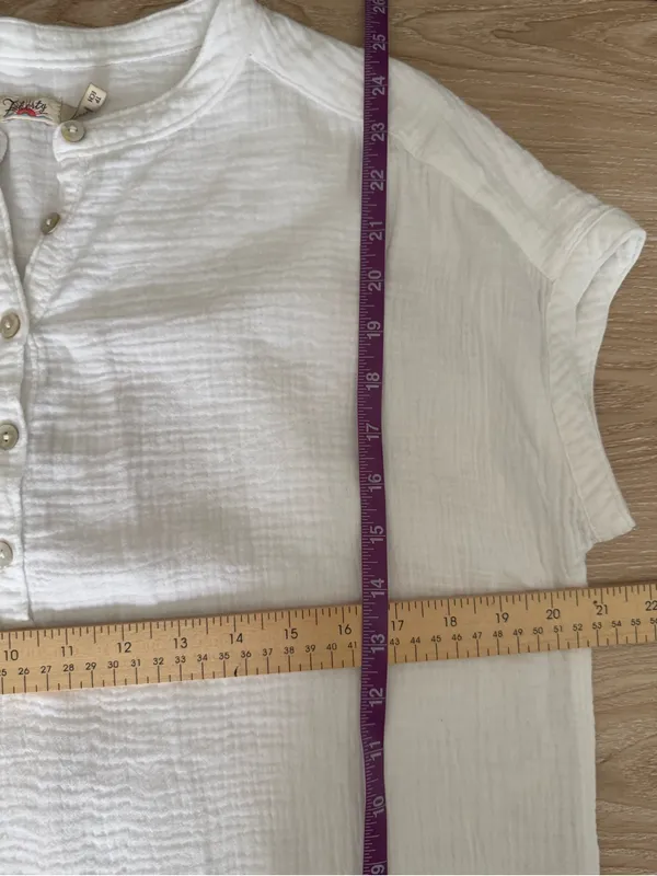 Faherty XS Dream Cotton Gauze Henley Short Sleeve Shirt White Crew Coastal - Image 9