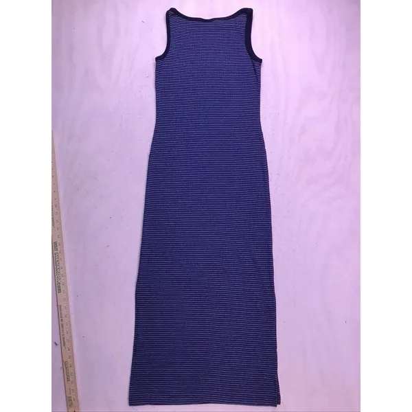 Vintage Faded Glory Maxi Dress Women L‎ Blue Striped Sleeveless Ribbed Knit Y2K - Image 10