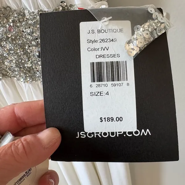 JS Boutique White Cocktail Midi Dress with Silver Sequin Waistband - Image 3
