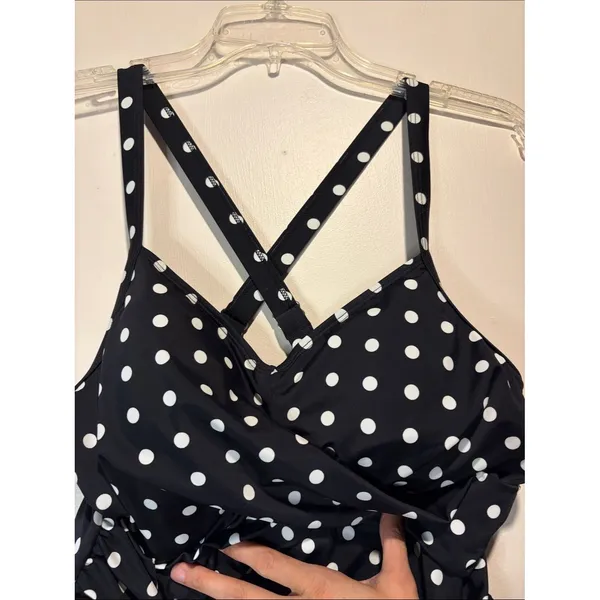 d&co beach One Piece Polka Dots Criss Cross Back Ruch Chest Swim Dress Size 12P - Image 8