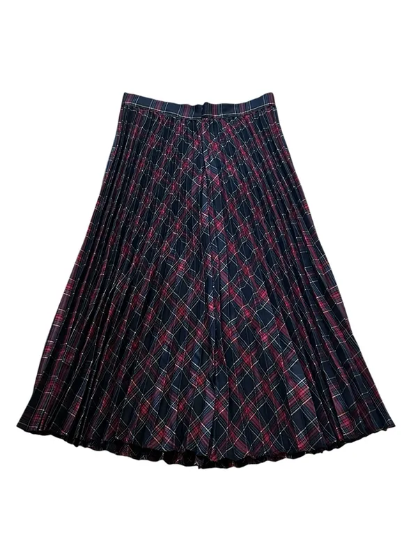 FORE Womens Pleated Midi Skirt Blue Red Plaid Preppy Dark Academia Grunge Modest - Image 6