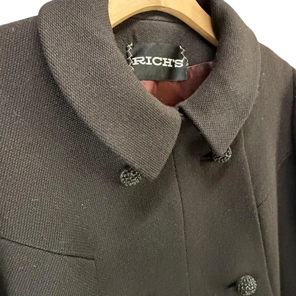 Vintage 60s Rich's Coat M-L Chocolate Brown Double Breasted Mod Peter Pan Collar - Image 4