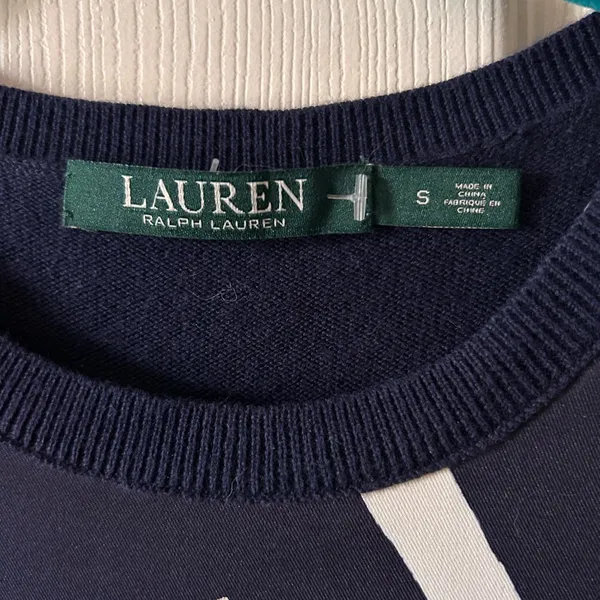 Lauren Ralph Lauren Women's Navy/White Mixed Media Shift‎ Sweater Dress Size S - Image 8