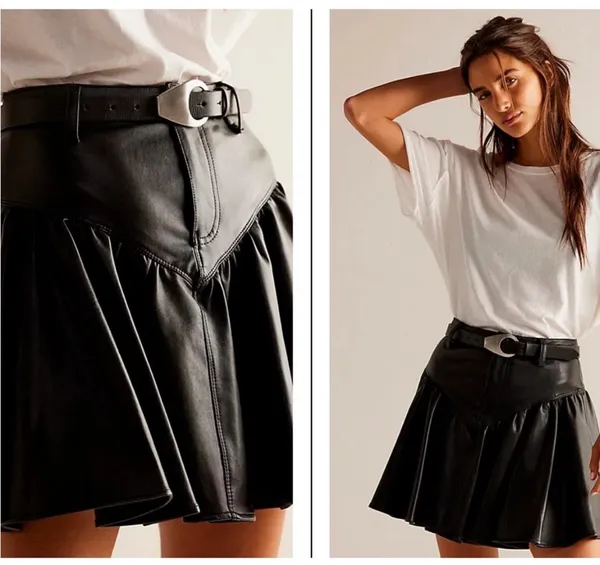 Free People We the free black faux leather pleated mini skirt - Image 4