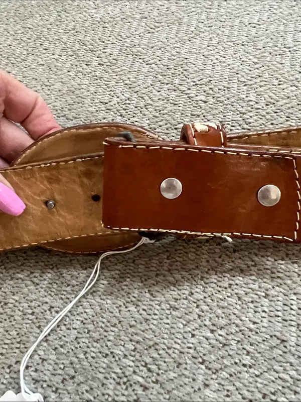 Handmade Embroidered Horse Leather Brown & Cream Western Belt Rare - Image 6