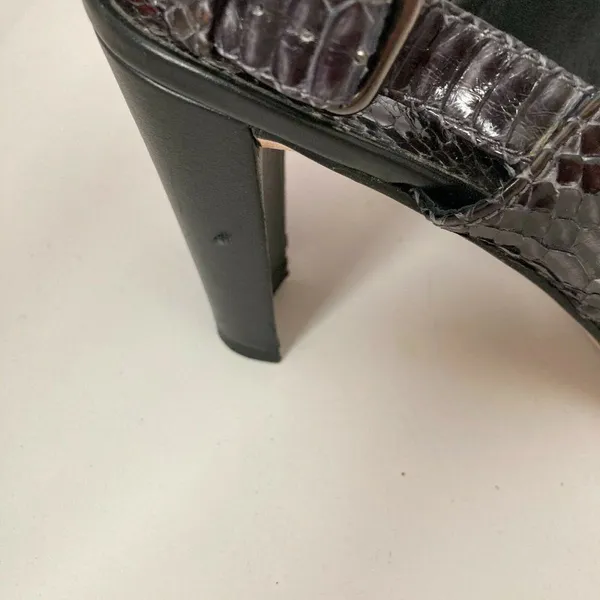 Stuart Weitzman Sz 8.5 Dark Gray‎ Snakeskin Leather Slingback Heels Python Pumps - Image 3