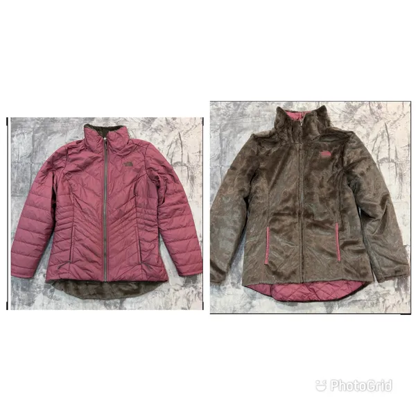 The North Face Mossbud Swirl Reversible Jacket Womens Pink Brown Medium - Image 2