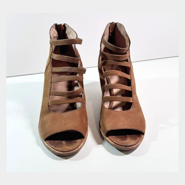 Eileen Fisher Vero Cucio Ankle Boots‎ Sz 7.5 Strappy Peep Toe Western Cowgirl - Image 3