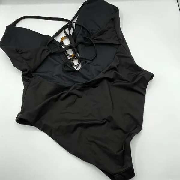 Aqua Lounge Black One Piece Swimsuit Sz L - Image 5
