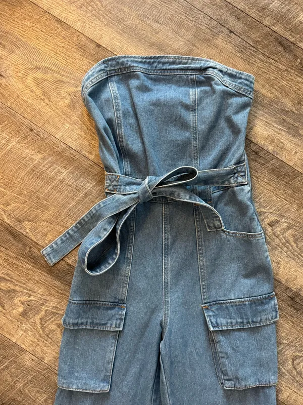NWT Sincerely Jules Strapless Cargo Denim Jumpsuit - Image 2