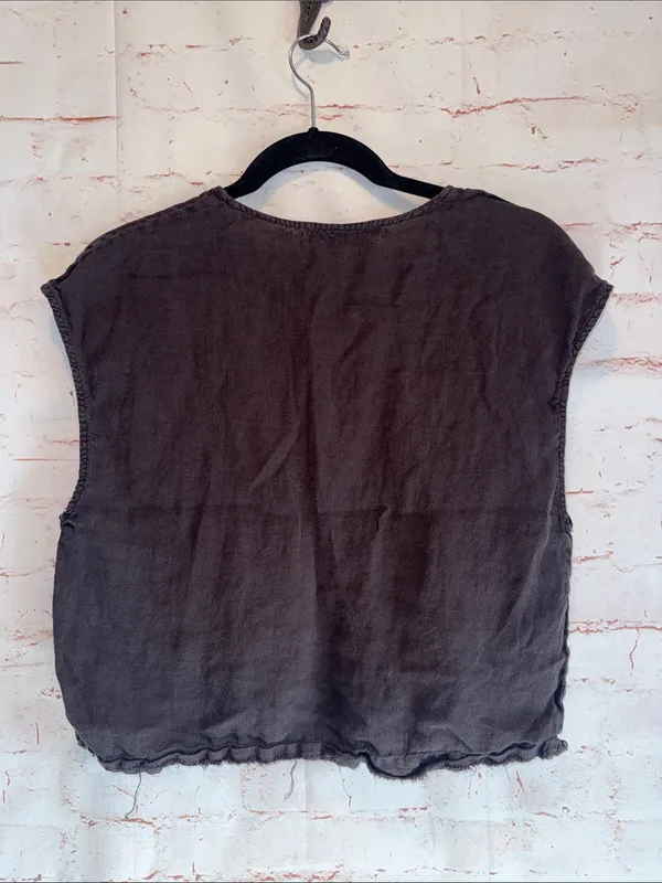 Zara Dark Gray Scoop Neck Linen Crop Tank top XS loose fit raw hem - Image 5