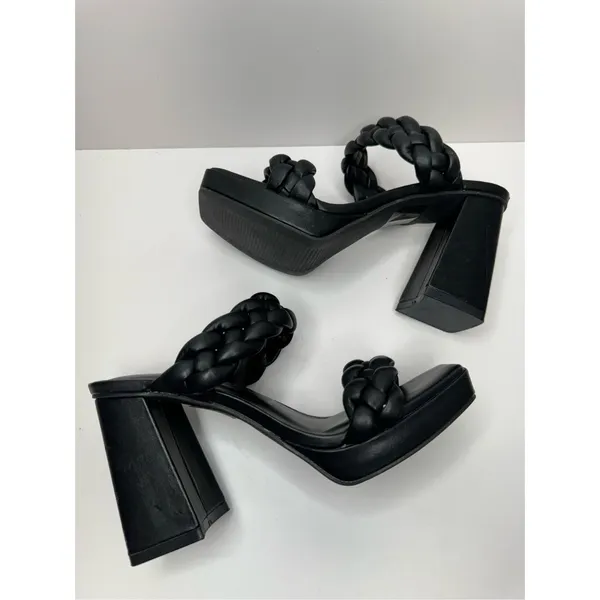 Anne Klein Sandals Womens Size 5.5 Black Braided‎ Double Strap Slip On Heels - Image 6