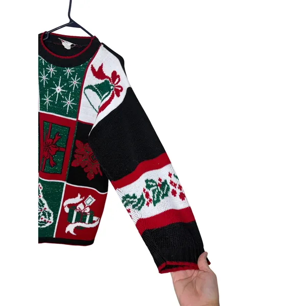 Vintage NutCracker Christmas Sweater Womens Medium Patchwork Metallic Tinsel USA Black - Image 4