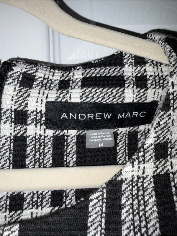 Andrew Marc Black and White Plaid Sleeveless A-Line Dress - Image 3