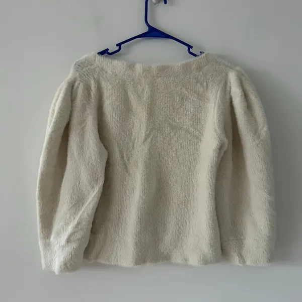 Free People Moonbeam Fluffy White Puff Sleeve Sweater Top Size M - Image 5