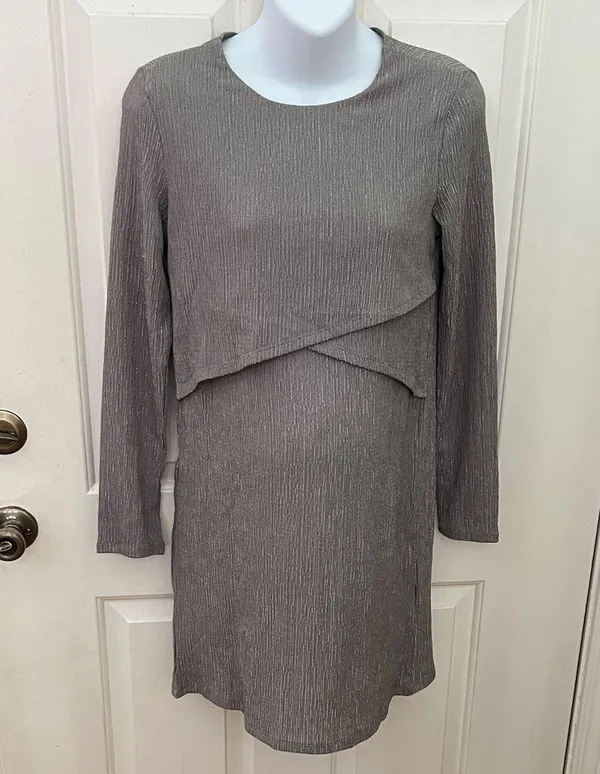 NWT - S - H&M Mama/Maternity Gray Long Sleeve Mama Nursing Dress - Image 2