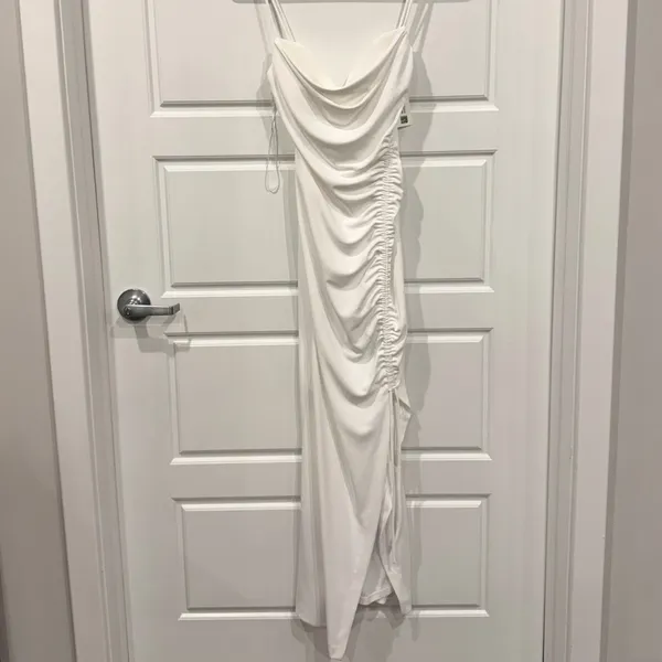 Zara White Ruched Midi Dress – Size XS – NWT - Image 4