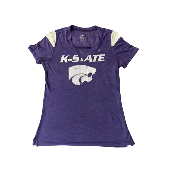 Nike K-State Wildcats Womens V-Neck Short Sleeve T-Shirt Purple M Used - Image 3