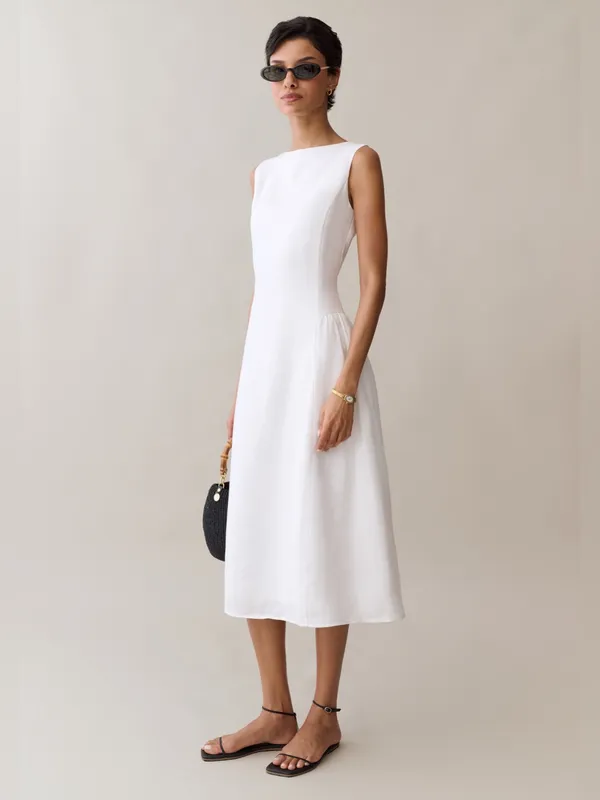 NWT Few Moda Avalon Linen Dress size Large L midi white o.p.t - Image 5