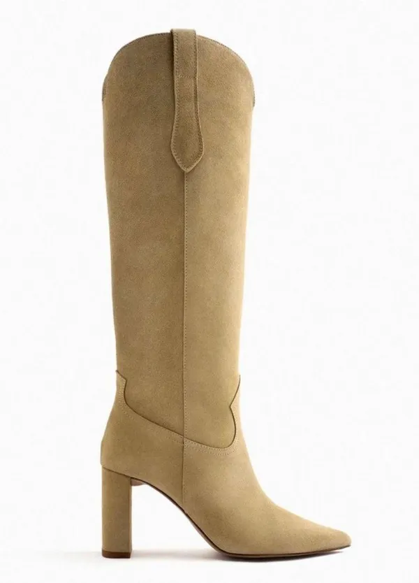 ZARA boots leather suede tan camel high tops knee heels heeled cowboy - Image 5