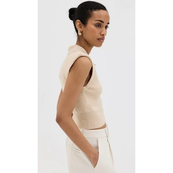 Staud Nola Tan Button front sleeveless Sweater size medium - Image 2