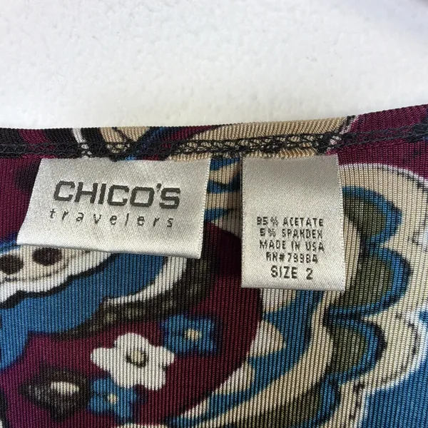 Chico's 2 Travelers Black blue large Paisley Floral Long Sleeve Blouse western - Image 7