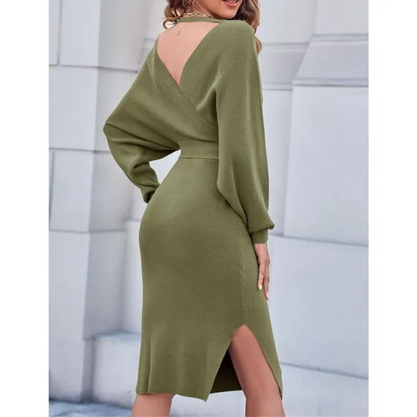 NEW Batwing Sleeve Wrap Knit Sweater Dress M NO BELT - Image 2