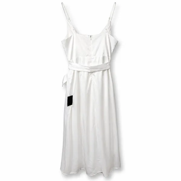 NEW Lulus Joice White Satin Tie Waist Wedding Bridal Shower Midi Dress Medium - Image 8