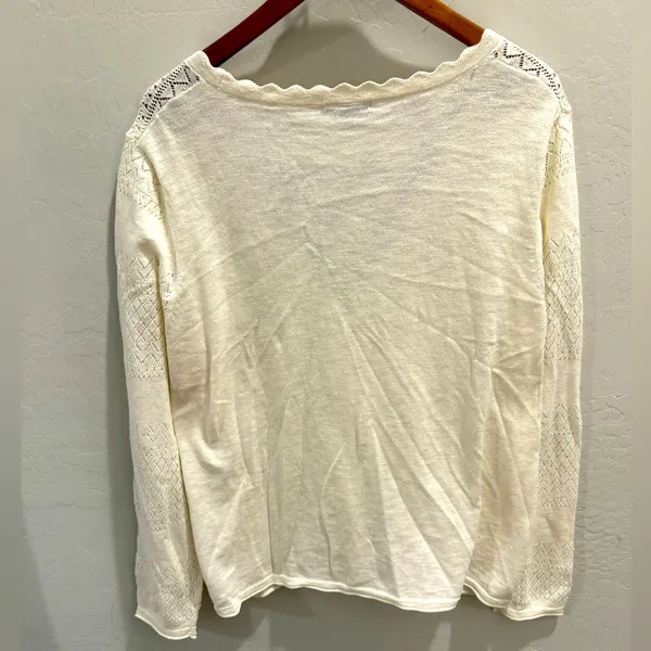 Frye Women's 100% Cotton Ivory Pointelle Button Down Lightweight Cardigan - Image 2