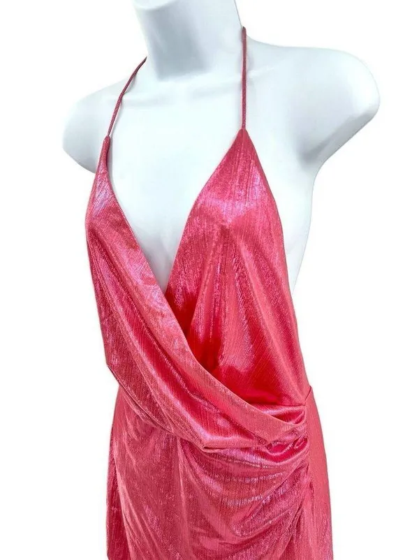 New Superdown Missie Wrap Front Mini Dress Medium Pink Metallic Party Barbiecore - Image 7