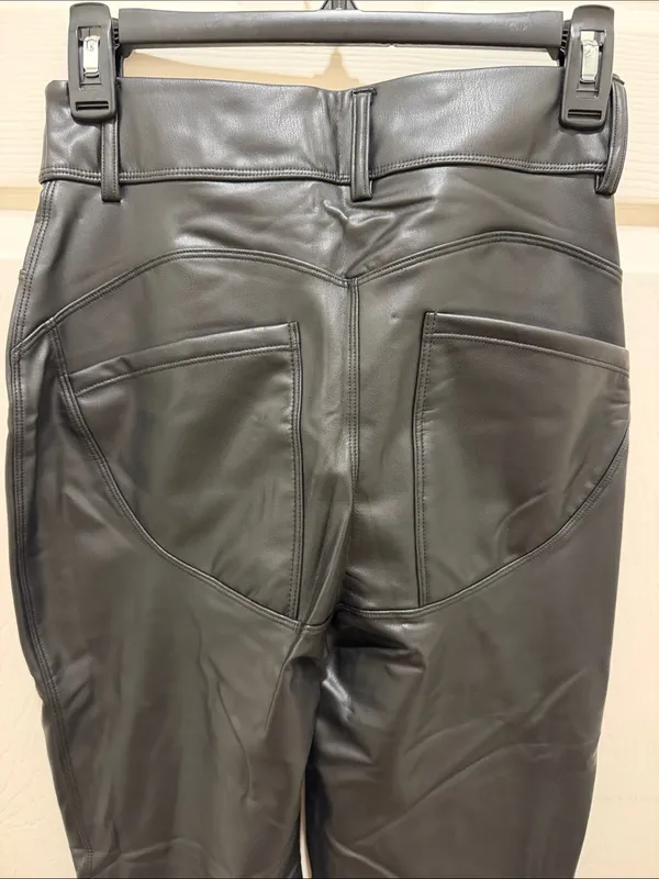 HALARA Black Faux-Leather High Waist Fleece Lined Flare Pants Small (4/6) - Image 8