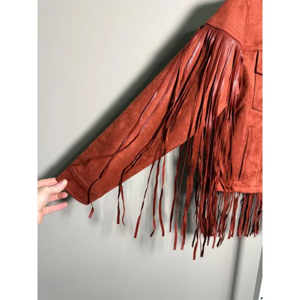 Juicy Couture Fringe Faux Suede Trucker Jacket Brown XS NWT Y2K Cowgirl‎ - Image 3