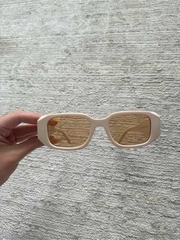 Designer Inspo Cream Geometric Rectangular Sunglasses - Image 3
