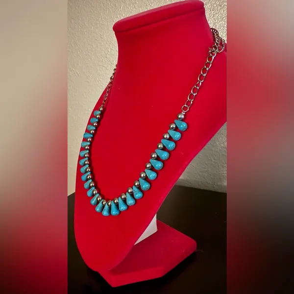 Vintage Turquoise Beaded Necklace | Silver Tone Statement | Southwestern Boho - Image 5