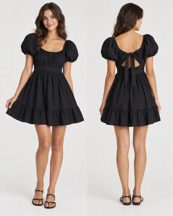 Hesperus Black Puff Sleeve Open Back Mini Dress Size S - Image 2