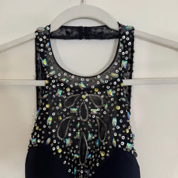 Betsey and Adam Navy Blue Yellow Beaded Maxi Dress Size 2 - Image 5